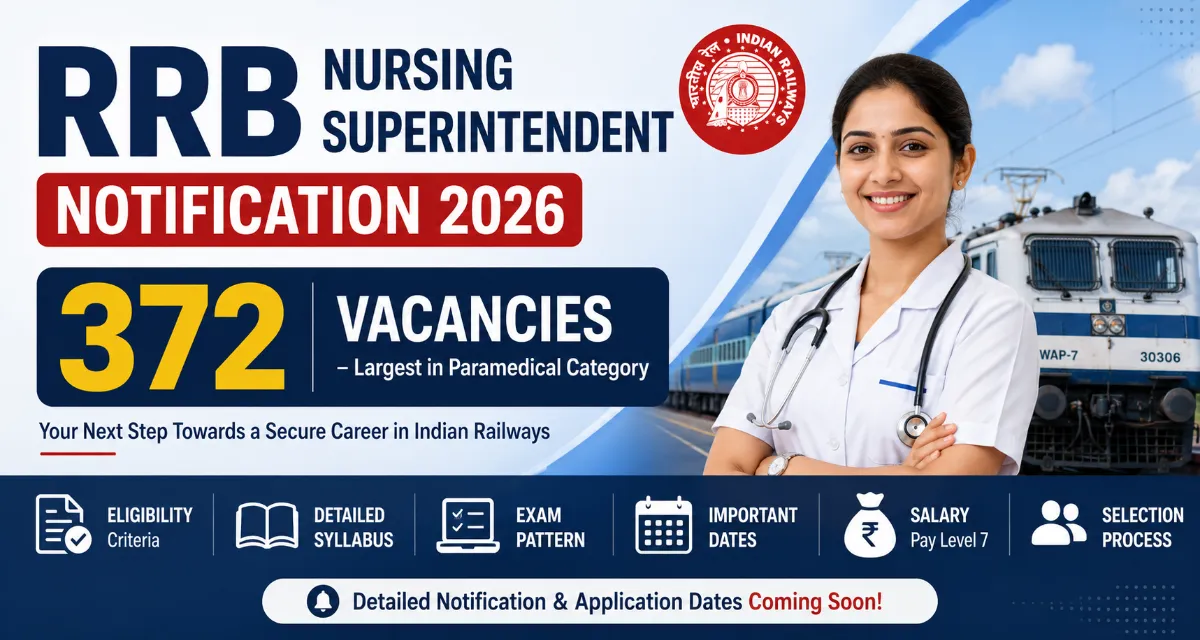 RRB Nursing Superintendent Notification 2026: 372 Vacancies, Eligibility, Syllabus, Exam Pattern & Application Date