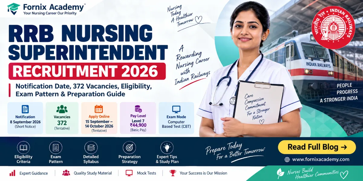 RRB Nursing Superintendent Recruitment 2026: Notification Date, 372 Vacancies, Eligibility, Exam Pattern & Preparation Guide